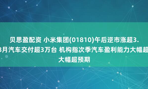 贝思盈配资 小米集团(01810)午后逆市涨超3.5% 8月汽车交付超3万台 机构指次季汽车盈利能力大幅超预期